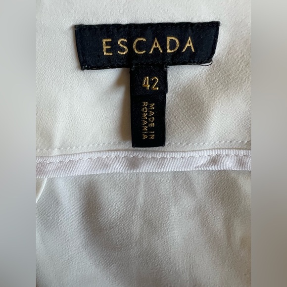 ESCADA Flat Front Off-White Pants Stretch Trousers EU 42 US 12 Classic Career - Picture 2 of 11